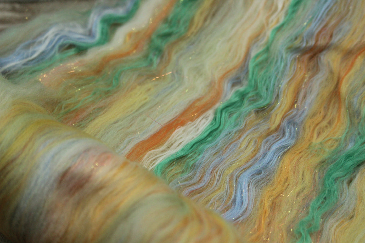 Merino Art Batt - White Orange Yellow - 56 grams 1.9 oz - Wool for felting, spinning and weaving