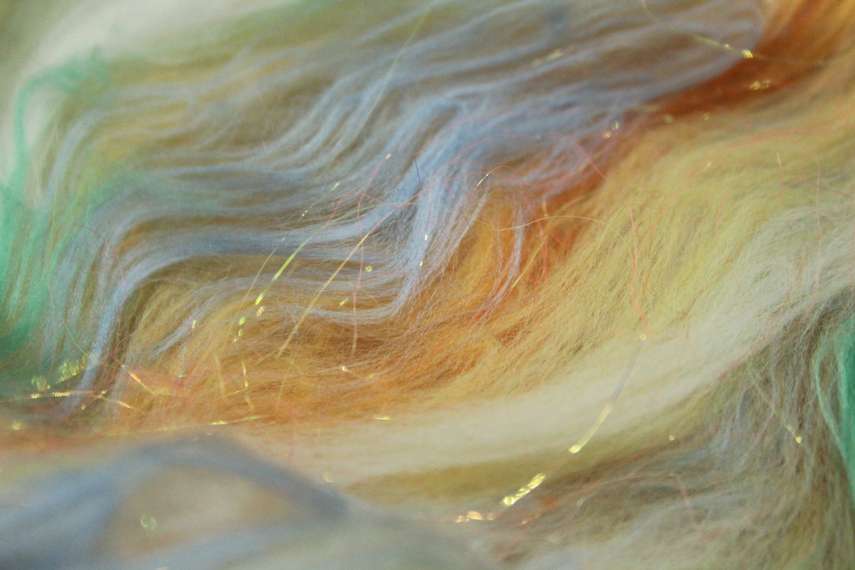 Merino Art Batt - White Orange Yellow - 56 grams 1.9 oz - Wool for felting, spinning and weaving