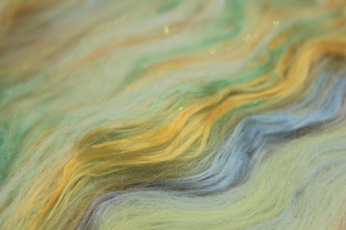 Merino Art Batt - White Orange Yellow - 56 grams 1.9 oz - Wool for felting, spinning and weaving