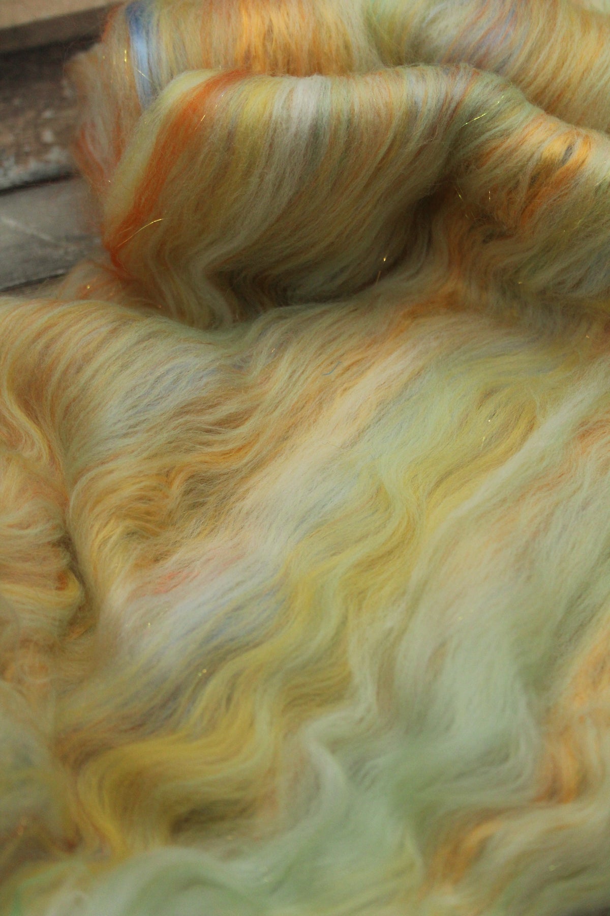 Merino Art Batt - White Orange Yellow - 56 grams 1.9 oz - Wool for felting, spinning and weaving