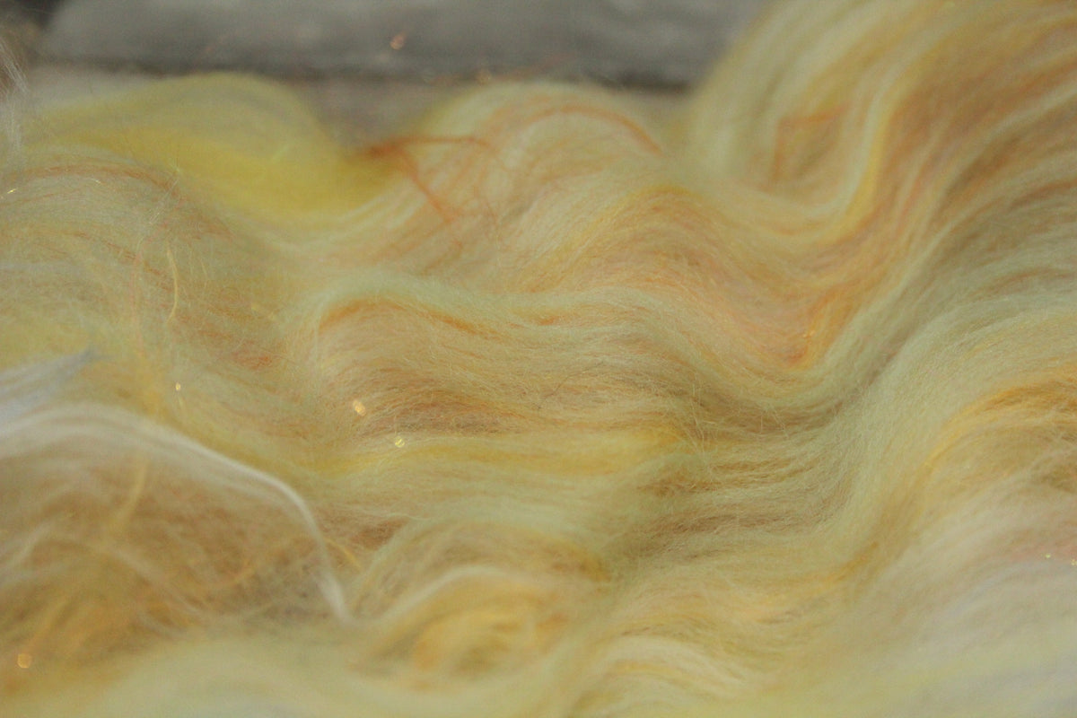 Merino Art Batt - White Orange Yellow - 56 grams 1.9 oz - Wool for felting, spinning and weaving