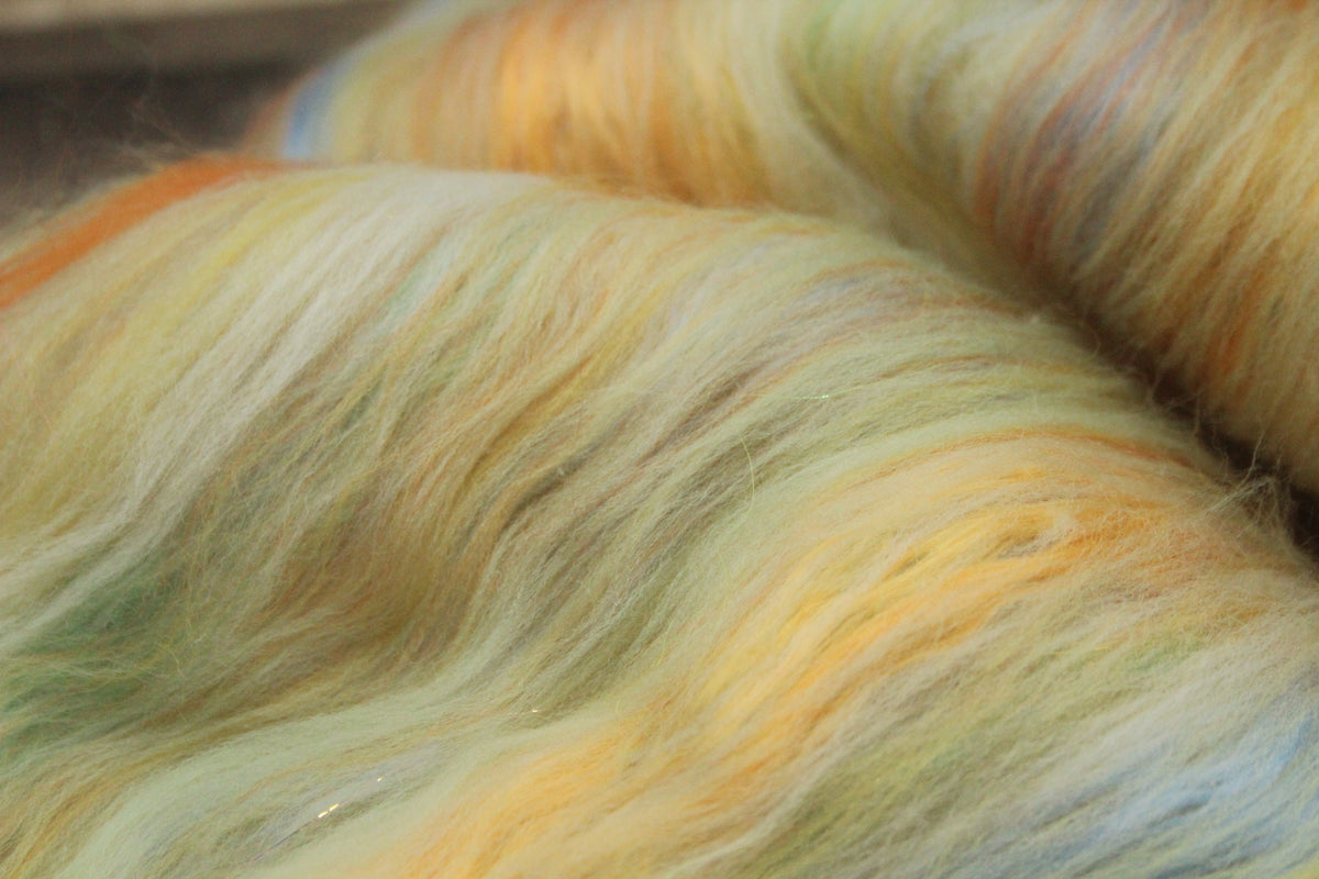 Merino Art Batt - White Orange Yellow - 56 grams 1.9 oz - Wool for felting, spinning and weaving