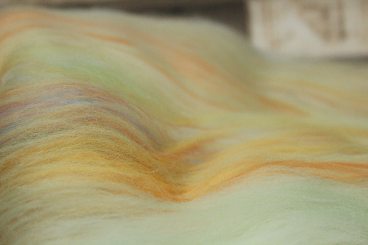 Merino Art Batt - White Orange Yellow - 56 grams 1.9 oz - Wool for felting, spinning and weaving