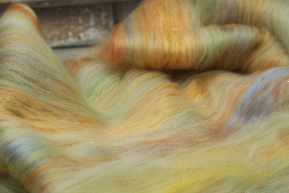 Merino Art Batt - White Orange Yellow - 56 grams 1.9 oz - Wool for felting, spinning and weaving