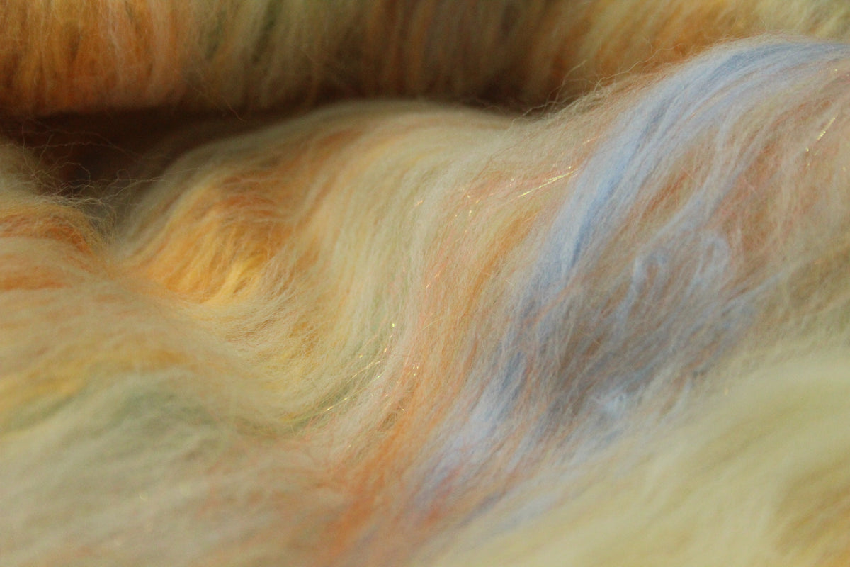 Merino Art Batt - White Orange Yellow - 56 grams 1.9 oz - Wool for felting, spinning and weaving
