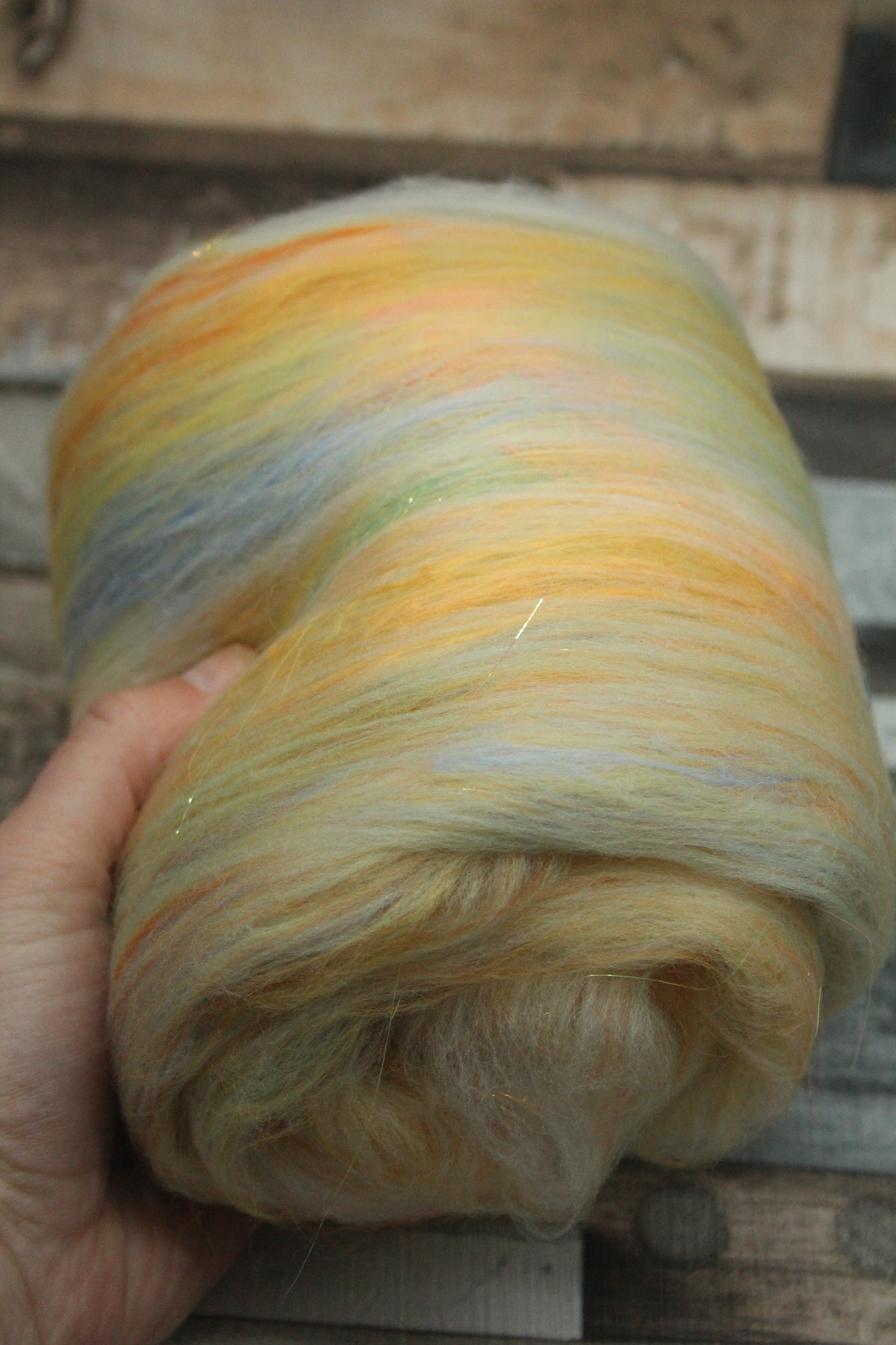 Merino Art Batt - White Orange Yellow - 56 grams 1.9 oz - Wool for felting, spinning and weaving