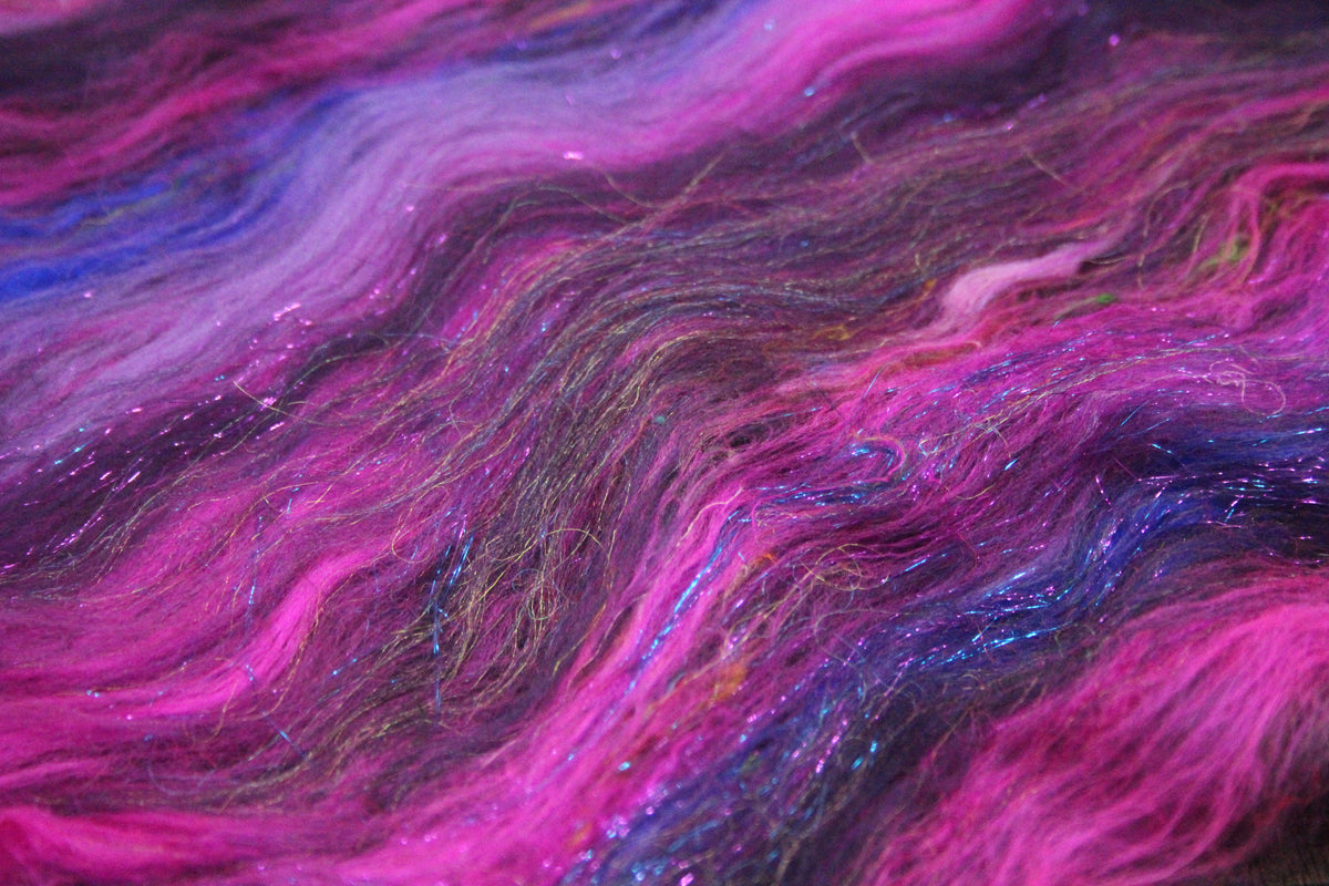 Merino Art Batt - Pink Purple - 48 grams 1.6 oz - Wool for felting, spinning and weaving