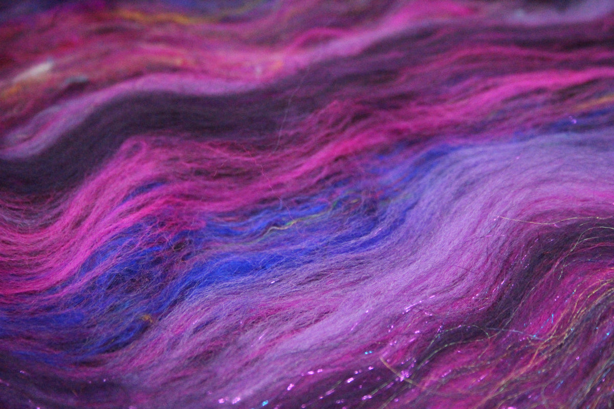 Merino Art Batt - Pink Purple - 48 grams 1.6 oz - Wool for felting, spinning and weaving