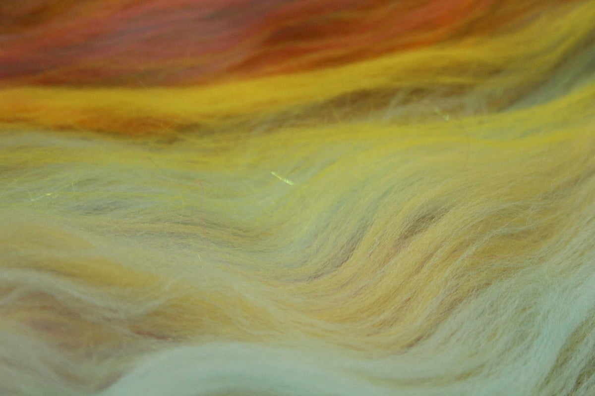 Merino Art Batt - Pink Yellow - 44 grams 1.5 oz - Wool for felting, spinning and weaving
