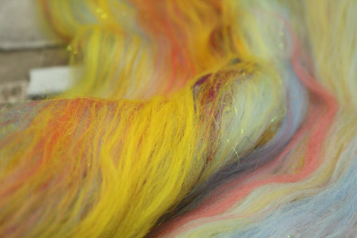 Merino Art Batt - Pink Yellow - 44 grams 1.5 oz - Wool for felting, spinning and weaving