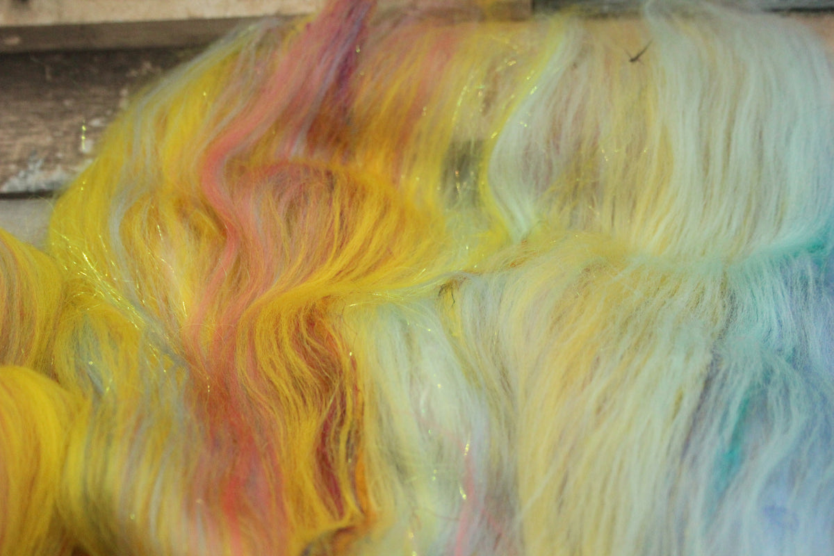 Merino Art Batt - Pink Yellow - 44 grams 1.5 oz - Wool for felting, spinning and weaving