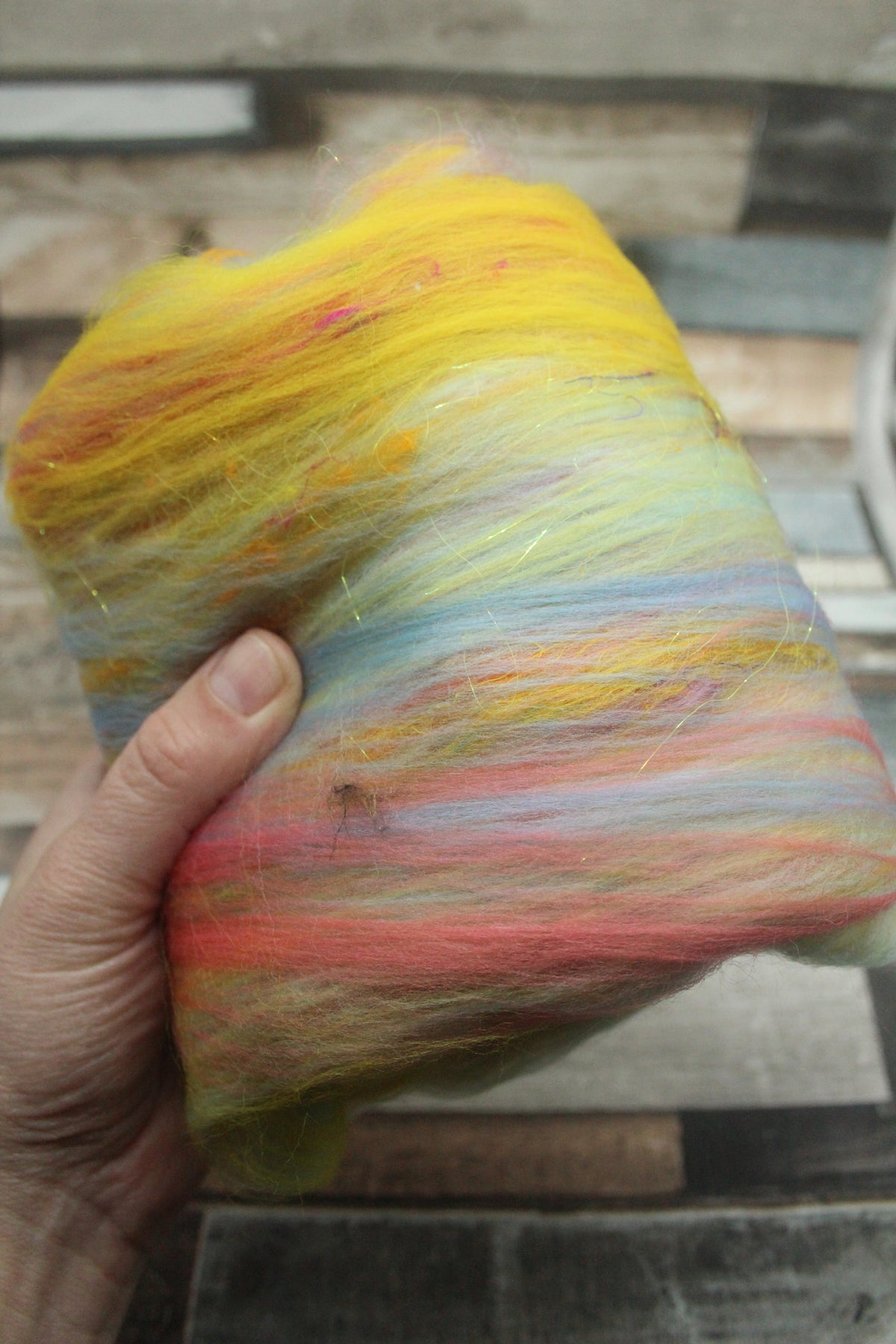Merino Art Batt - Pink Yellow - 44 grams 1.5 oz - Wool for felting, spinning and weaving