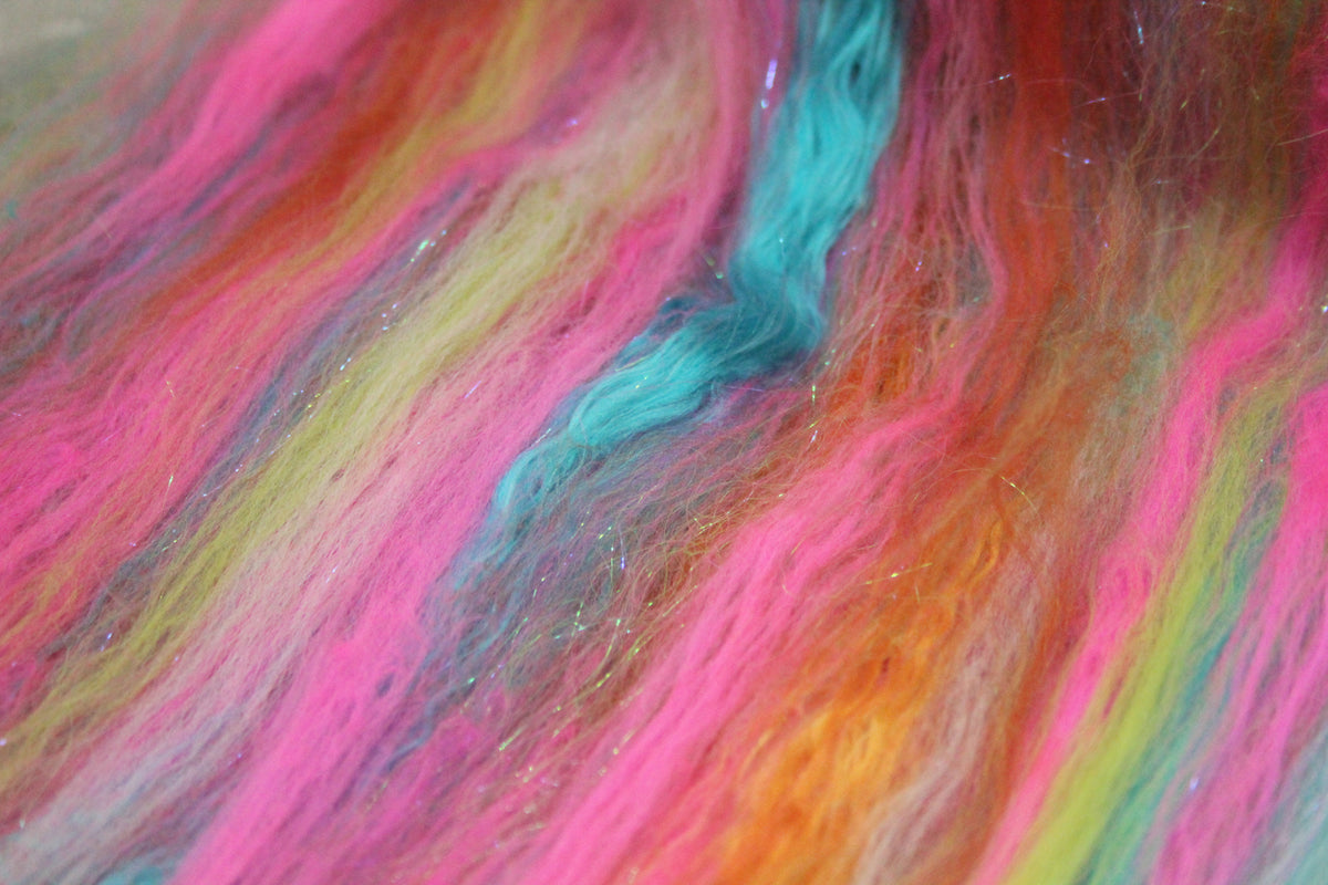 Merino Art Batt - Blue Green White Brown Pink - 61 grams 2.1 oz - Wool for felting, spinning and weaving