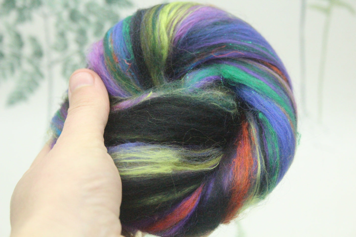 Merino Wool Blend - Green Purple Black - 14 grams / 0.4 oz  - Fibre for felting, weaving or spinning