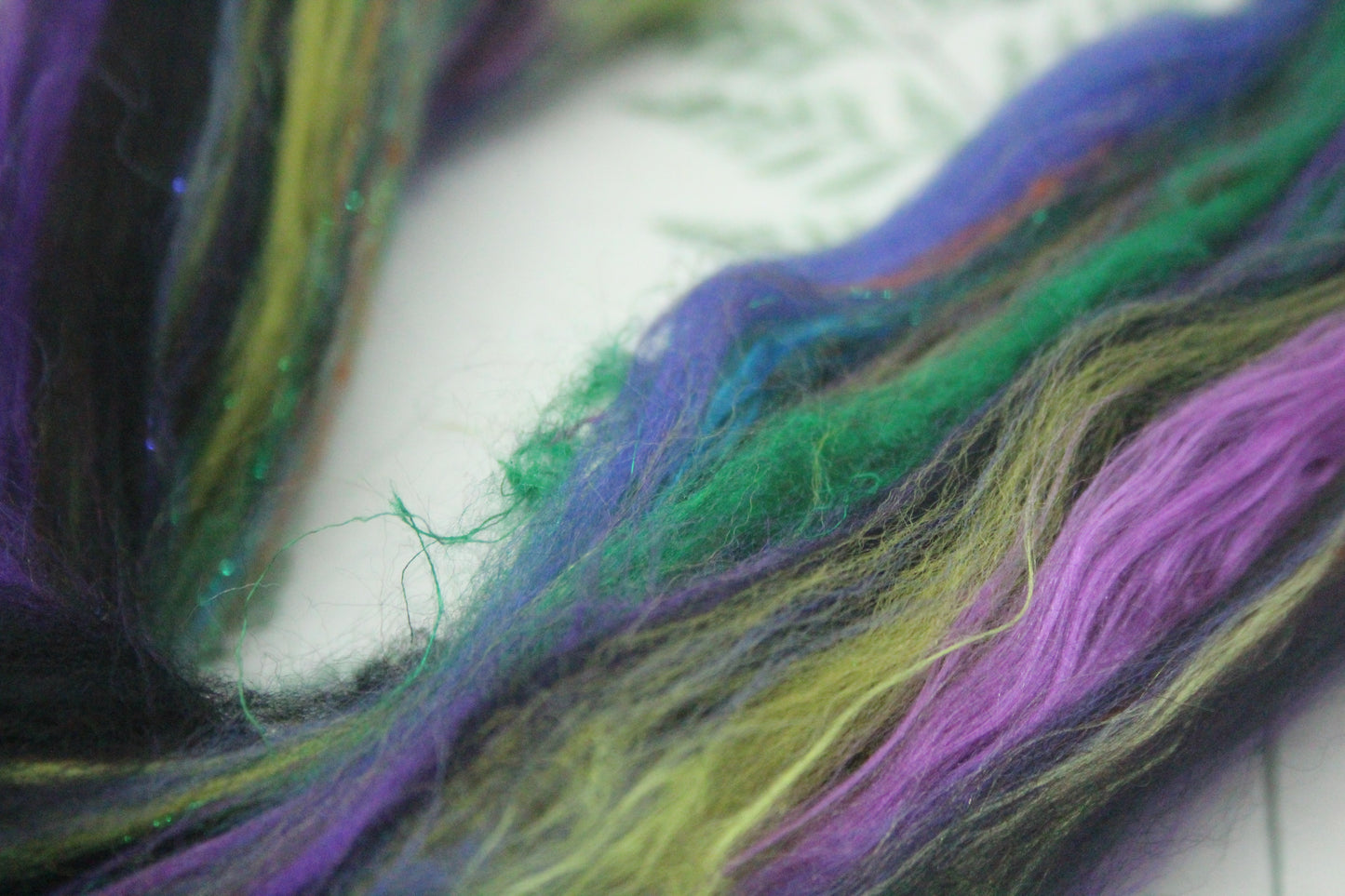 Merino Wool Blend - Green Purple Black - 14 grams / 0.4 oz  - Fibre for felting, weaving or spinning