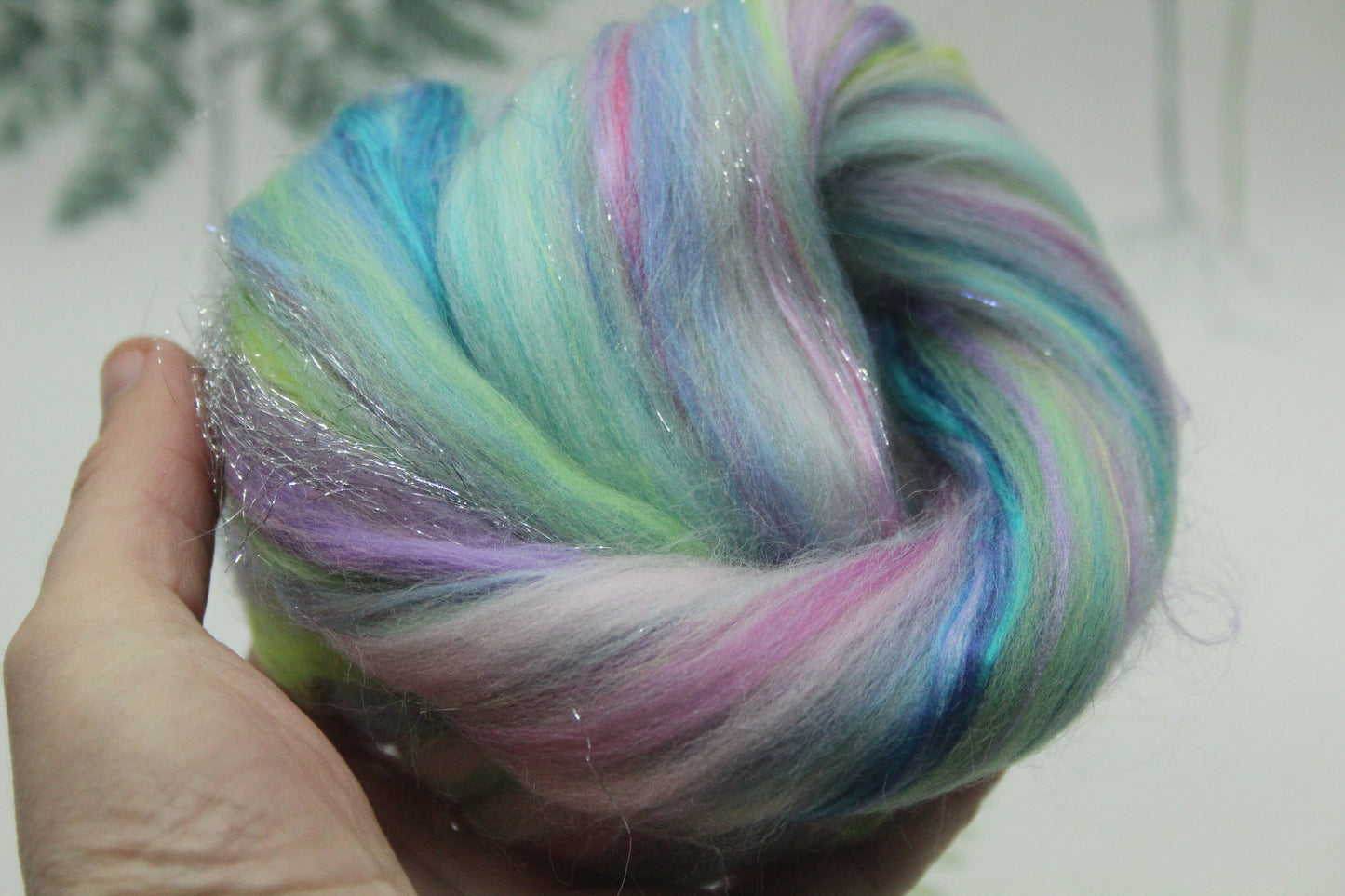 Merino Wool Blend - Purple Blue Green Pink - 13 grams / 0.4 oz  - Fibre for felting, weaving or spinning