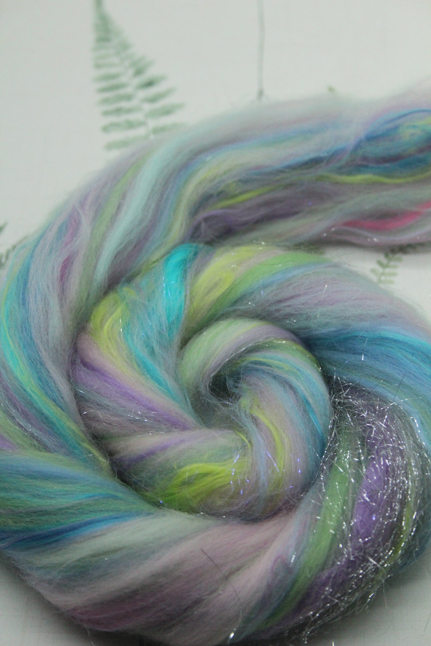 Merino Wool Blend - Purple Blue Green Pink - 13 grams / 0.4 oz  - Fibre for felting, weaving or spinning