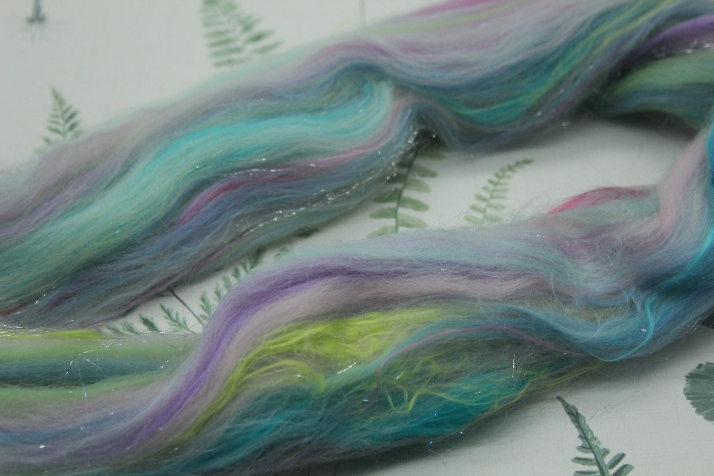 Merino Wool Blend - Purple Blue Green Pink - 13 grams / 0.4 oz  - Fibre for felting, weaving or spinning