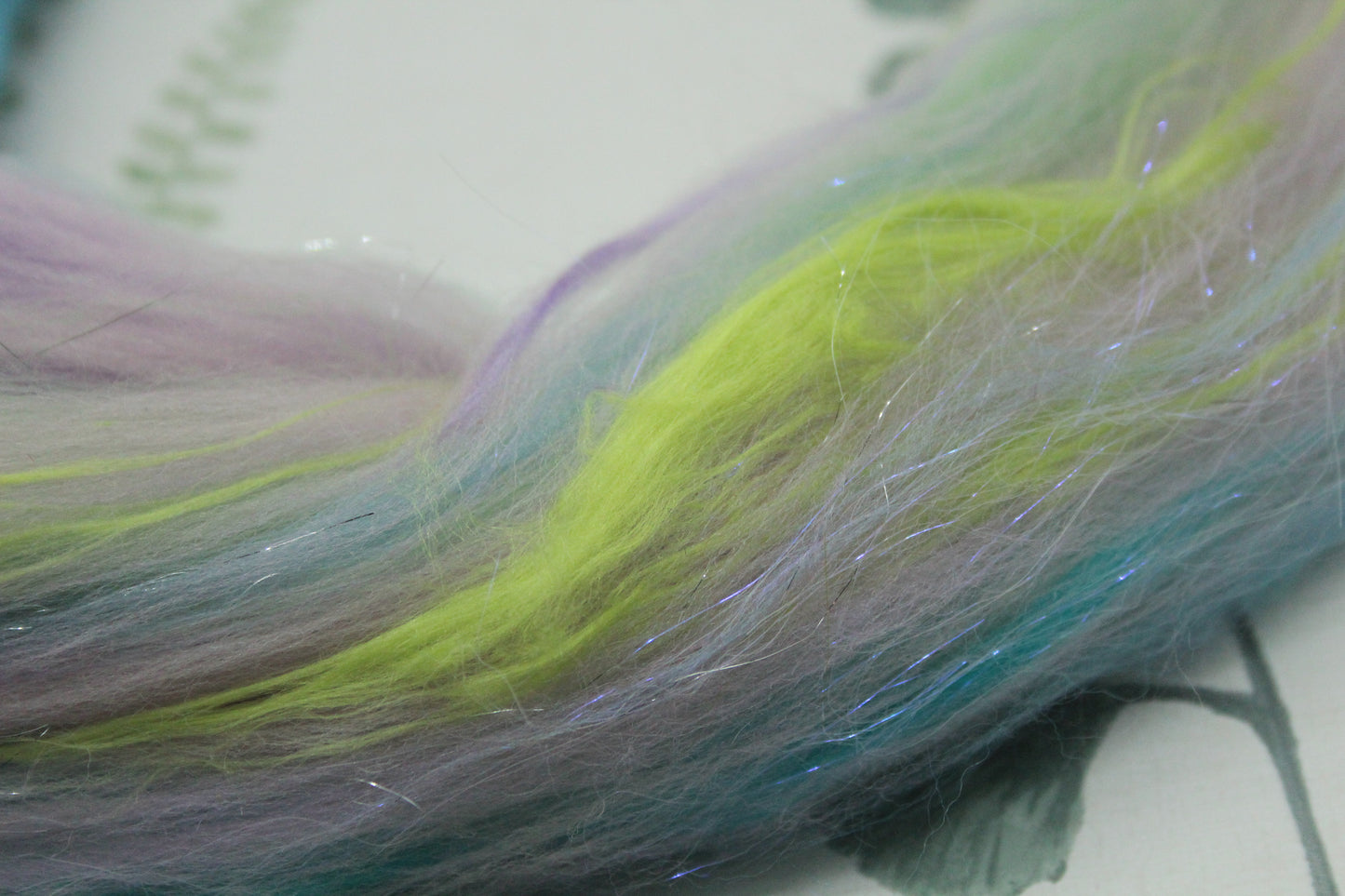 Merino Wool Blend - Purple Blue Green Pink - 13 grams / 0.4 oz  - Fibre for felting, weaving or spinning