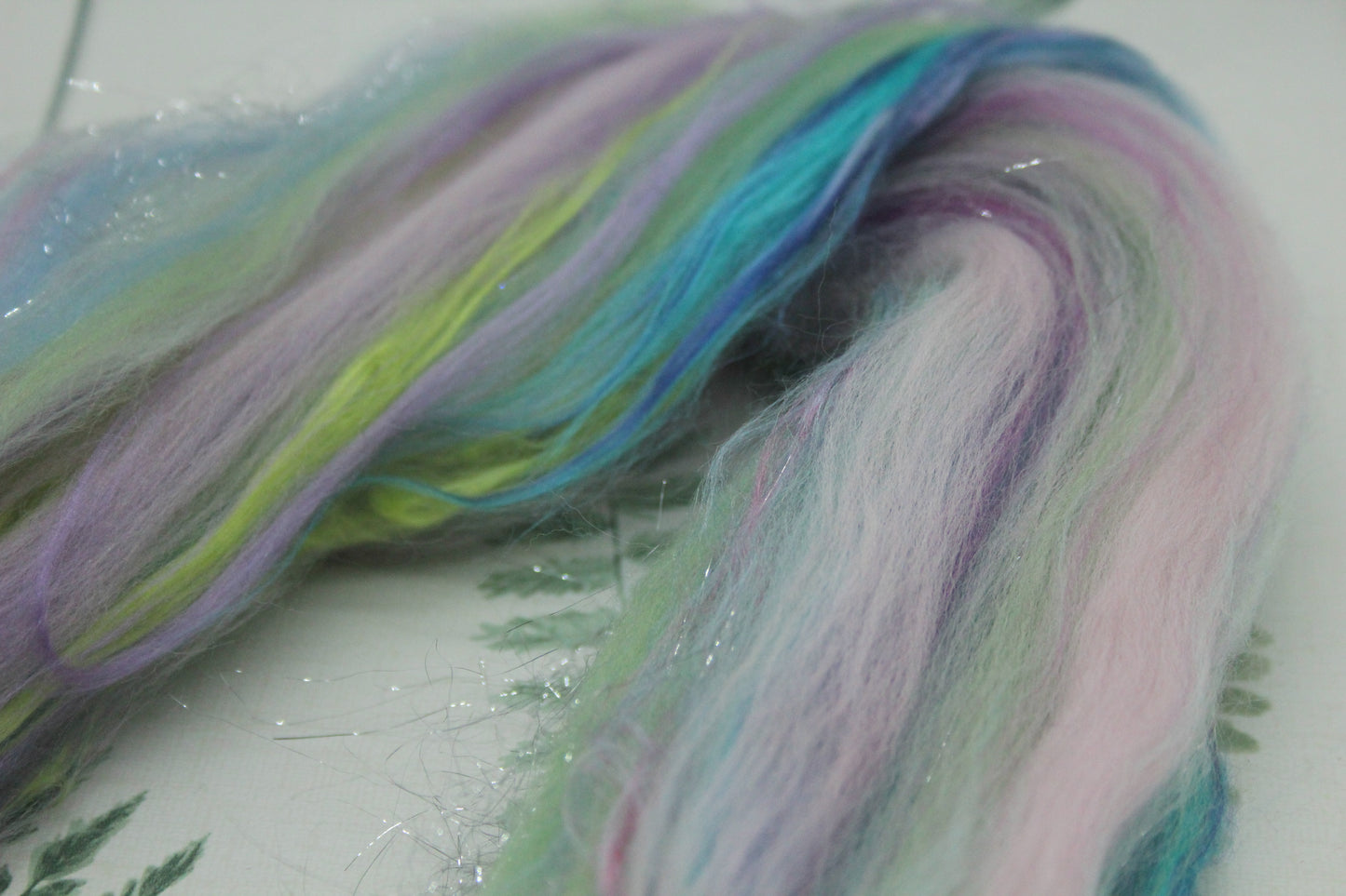 Merino Wool Blend - Purple Blue Green Pink - 13 grams / 0.4 oz  - Fibre for felting, weaving or spinning