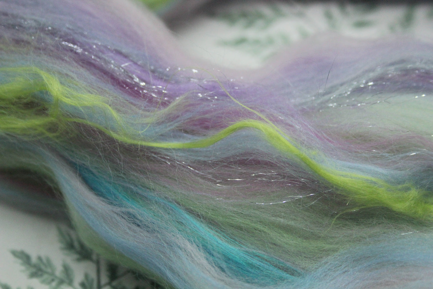 Merino Wool Blend - Purple Blue Green Pink - 44 grams / 1.5 oz  - Fibre for felting, weaving or spinning