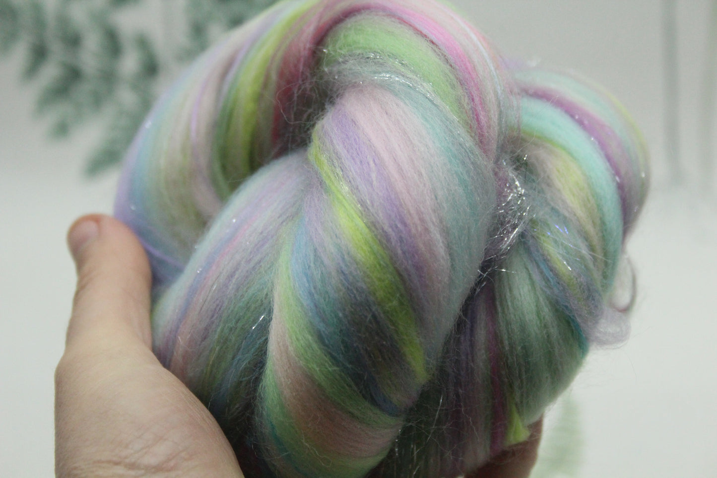 Merino Wool Blend - Purple Blue Green Pink - 28 grams / 0.9 oz  - Fibre for felting, weaving or spinning