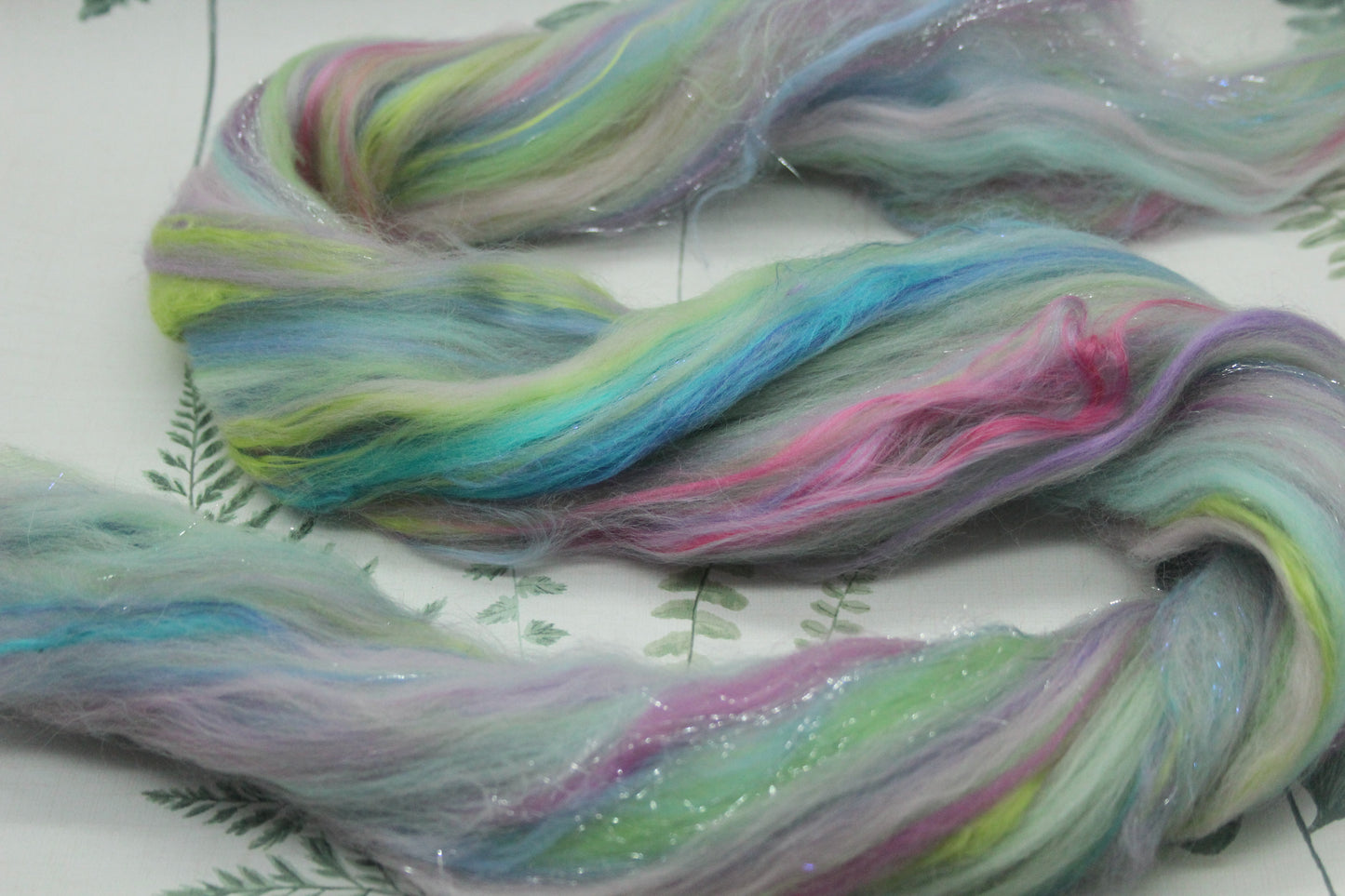 Merino Wool Blend - Purple Blue Green Pink - 28 grams / 0.9 oz  - Fibre for felting, weaving or spinning