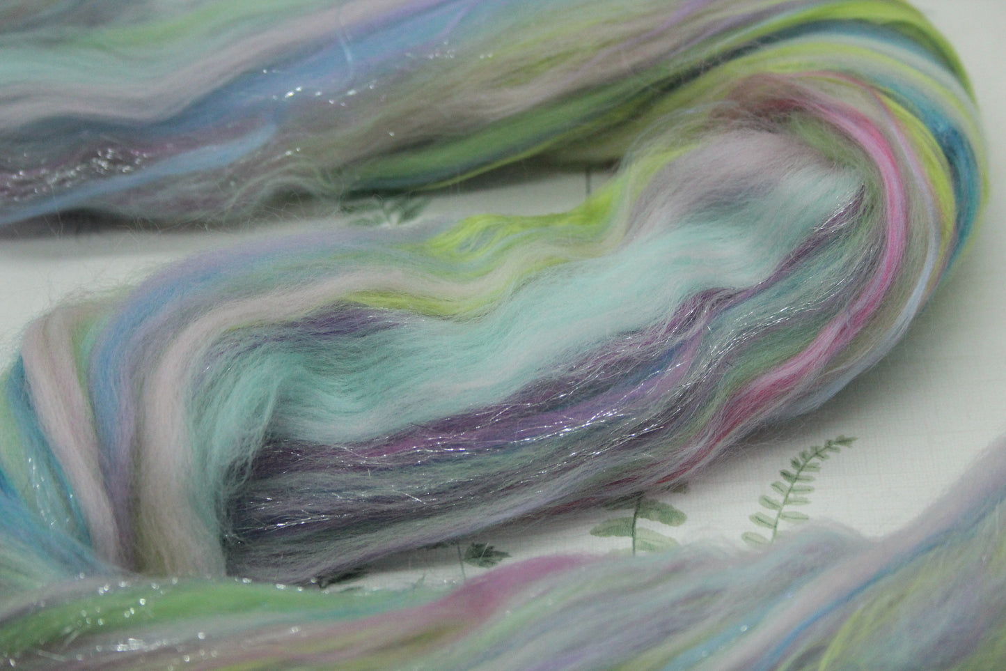 Merino Wool Blend - Purple Blue Green Pink - 28 grams / 0.9 oz  - Fibre for felting, weaving or spinning