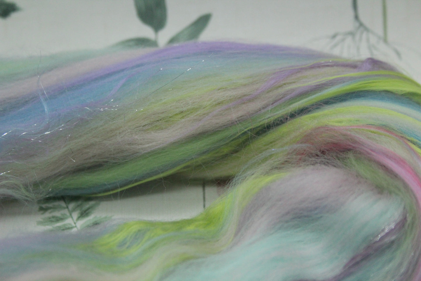 Merino Wool Blend - Purple Blue Green Pink - 28 grams / 0.9 oz  - Fibre for felting, weaving or spinning