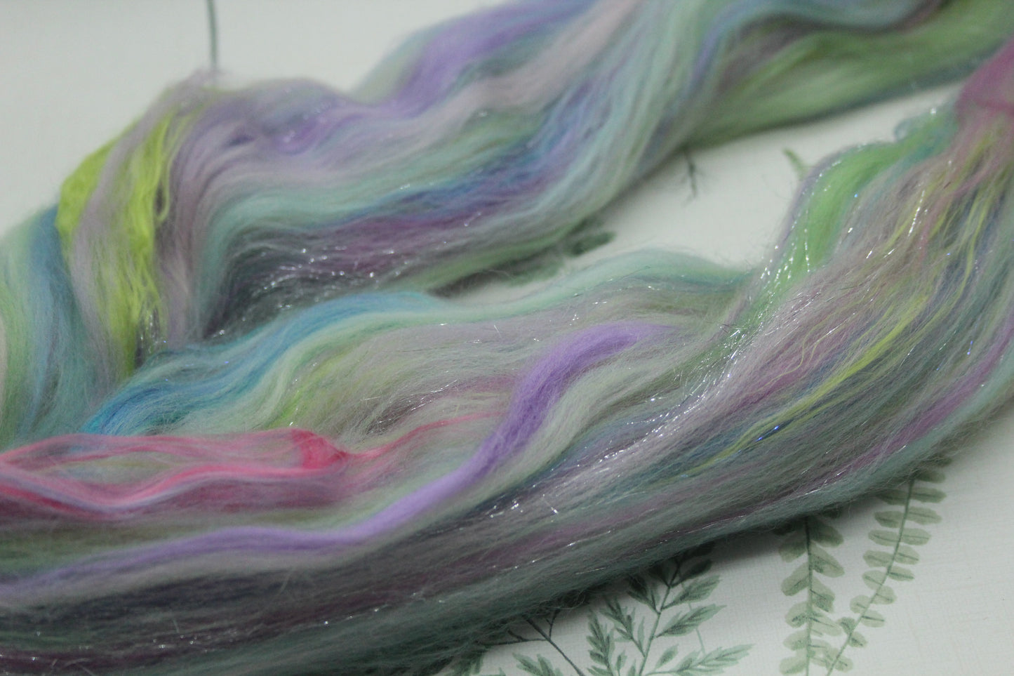 Merino Wool Blend - Purple Blue Green Pink - 28 grams / 0.9 oz  - Fibre for felting, weaving or spinning