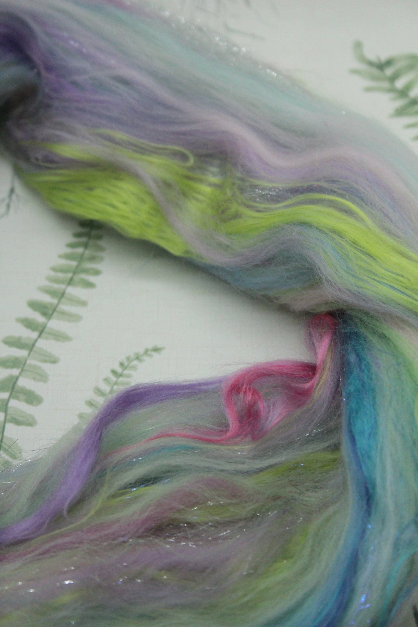 Merino Wool Blend - Purple Blue Green Pink - 28 grams / 0.9 oz  - Fibre for felting, weaving or spinning