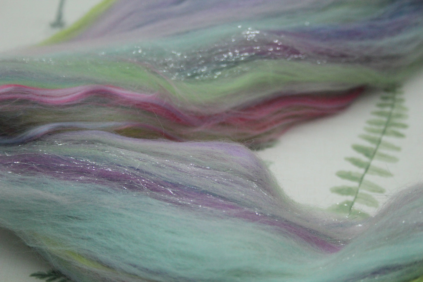 Merino Wool Blend - Purple Blue Green Pink - 28 grams / 0.9 oz  - Fibre for felting, weaving or spinning