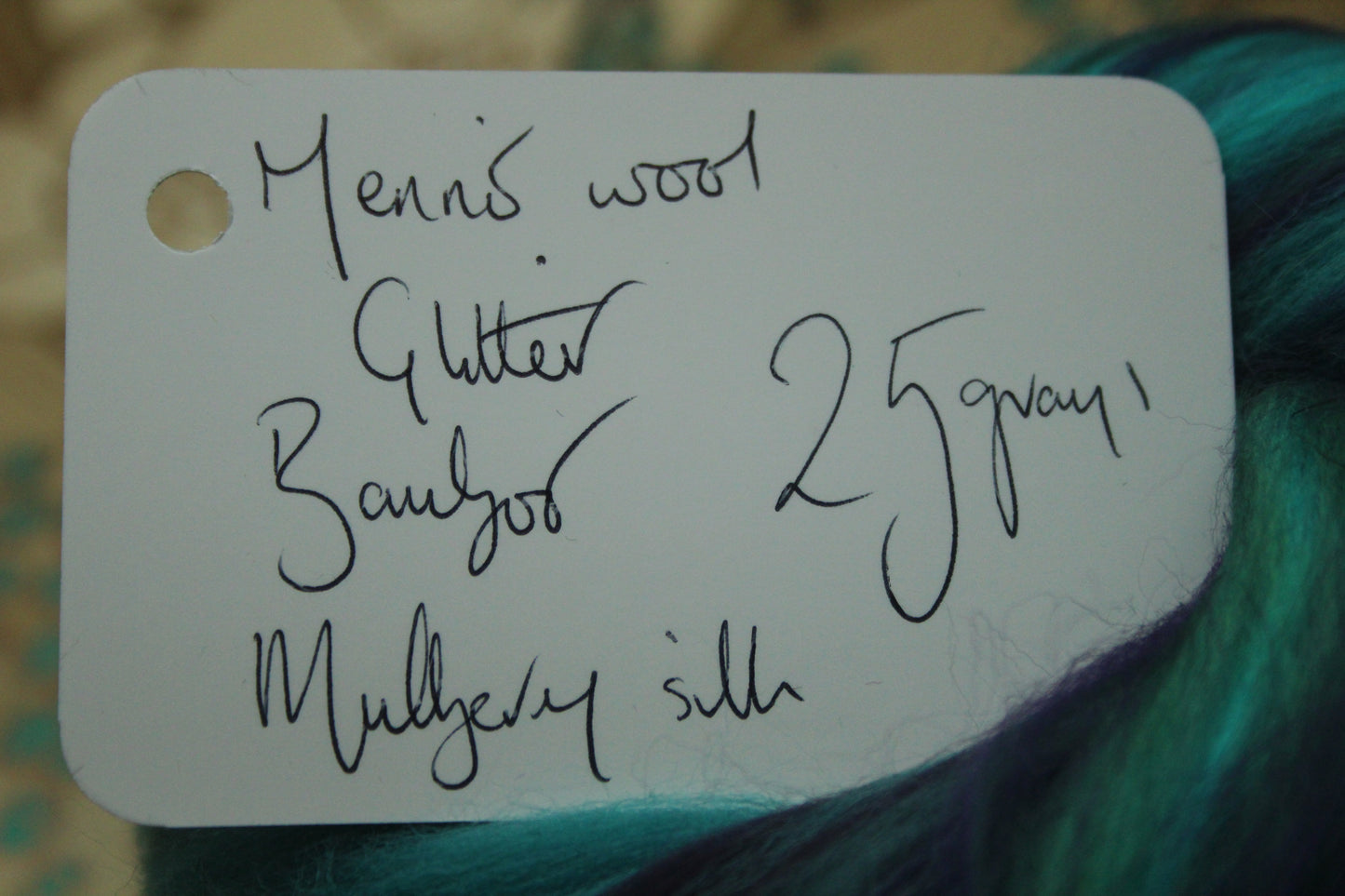 Merino Wool Blend - Cerulean Purple Green - 25 grams / 0.8 oz  - Fibre for felting, weaving or spinning