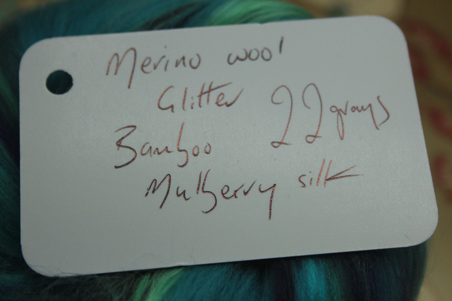 Merino Wool Blend - Cerulean Purple Green - 22 grams / 0.7 oz  - Fibre for felting, weaving or spinning