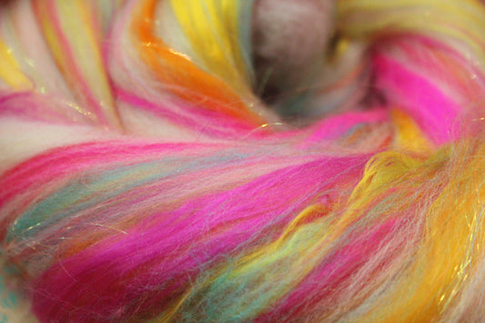 Merino Wool Blend - White + Brights - 35 grams / 1.2 oz - Fibre for felting, weaving or spinning