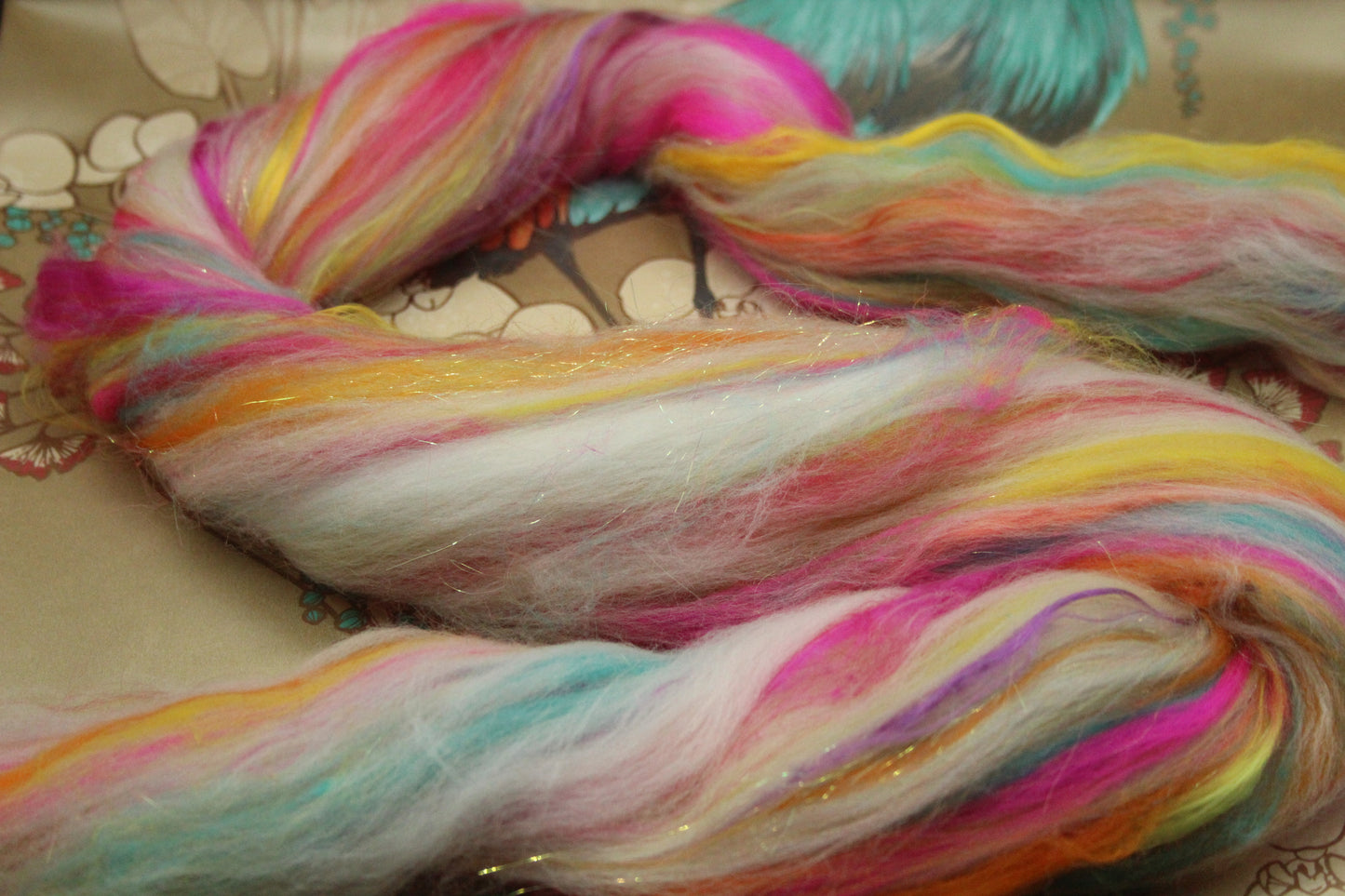 Merino Wool Blend - White + Brights - 35 grams / 1.2 oz - Fibre for felting, weaving or spinning