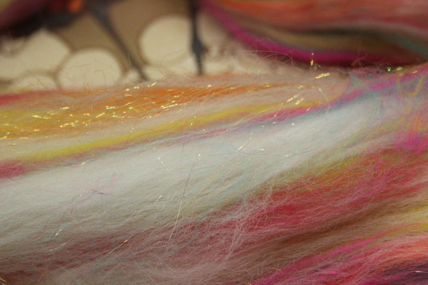 Merino Wool Blend - White + Brights - 35 grams / 1.2 oz - Fibre for felting, weaving or spinning