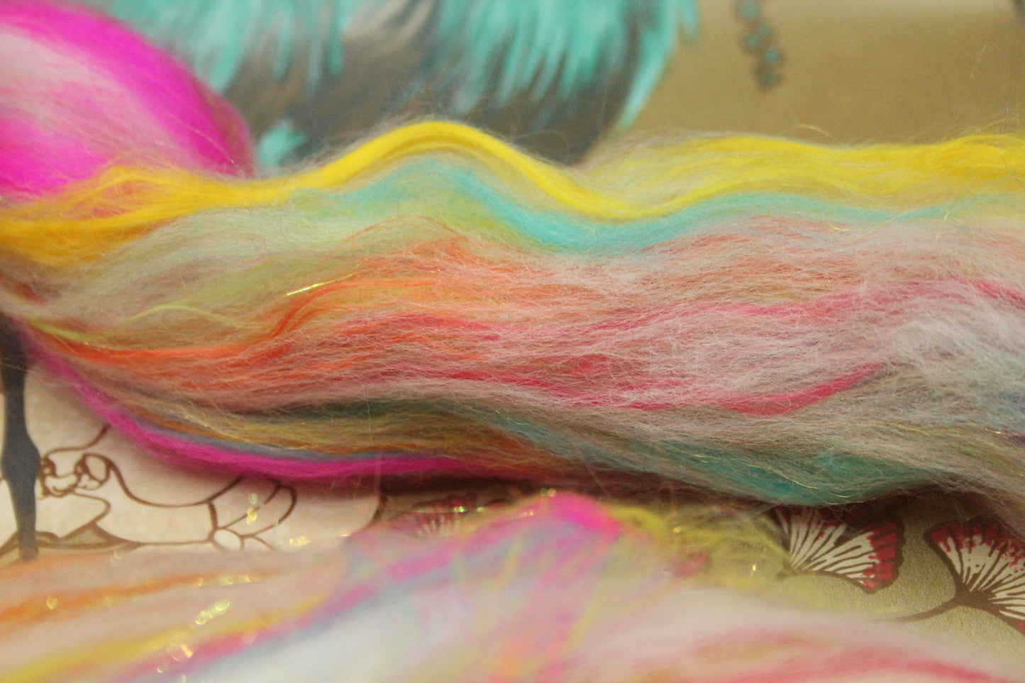 Merino Wool Blend - White + Brights - 35 grams / 1.2 oz - Fibre for felting, weaving or spinning