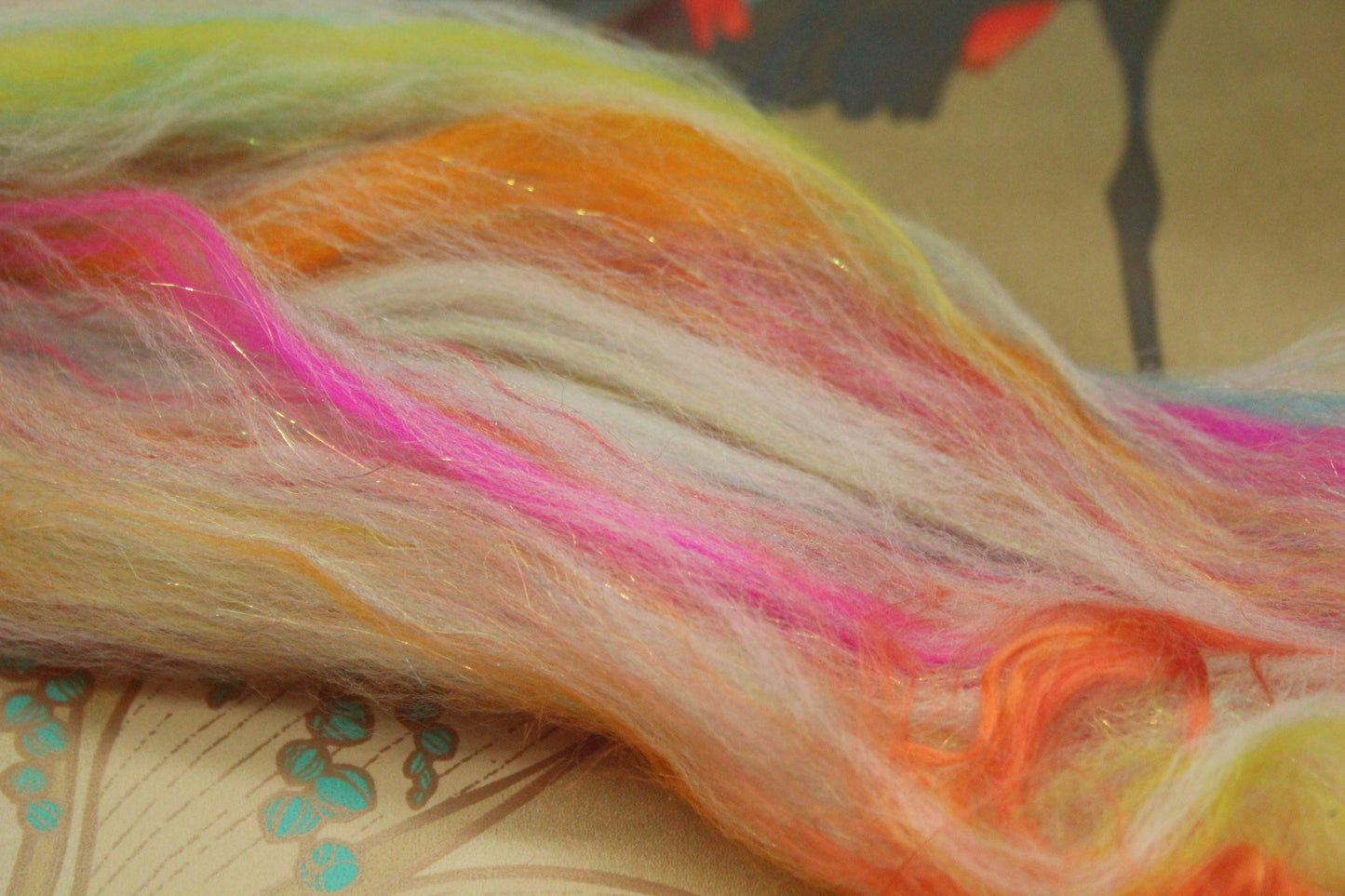 Merino Wool Blend - White + Brights - 16 grams / 0.5 oz - Fibre for felting, weaving or spinning