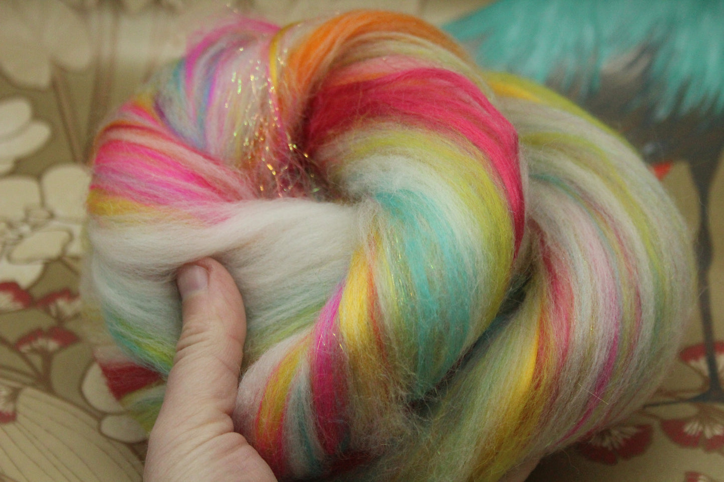 Merino Wool Blend - White + Brights - 29 grams / 1 oz - Fibre for felting, weaving or spinning