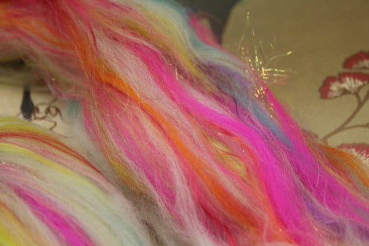 Merino Wool Blend - White + Brights - 29 grams / 1 oz - Fibre for felting, weaving or spinning