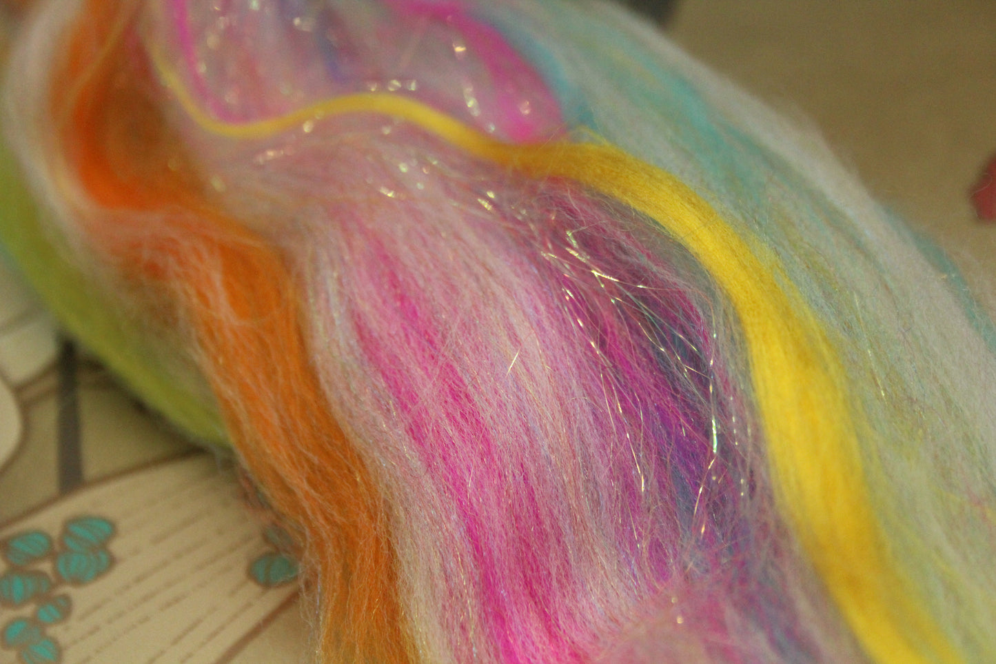 Merino Wool Blend - White + Brights - 29 grams / 1 oz - Fibre for felting, weaving or spinning