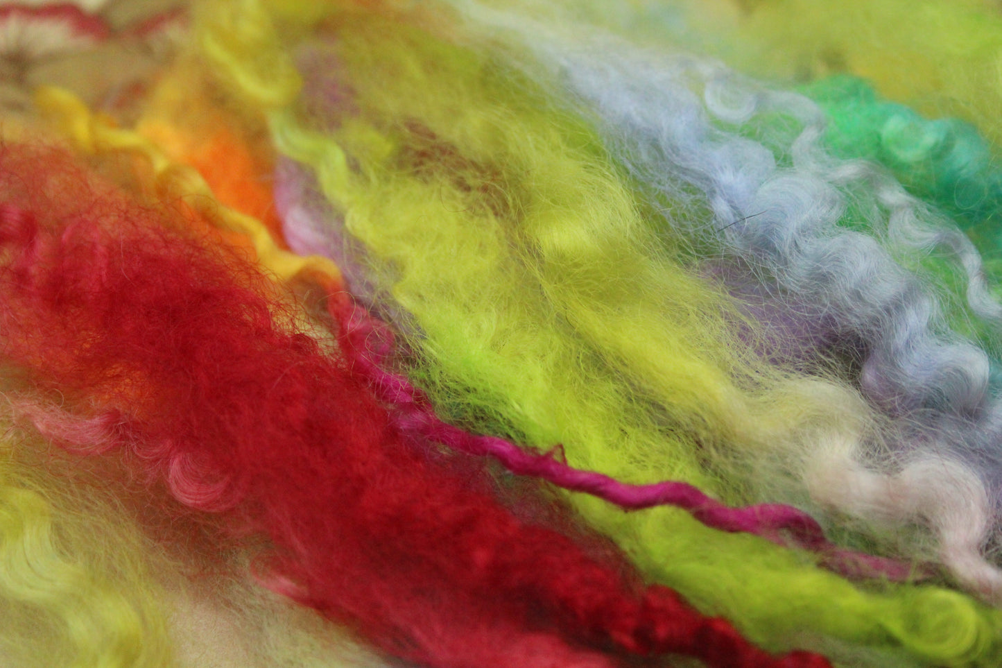 Merino Wool Blend - White + Brights - 16 grams / 0.5 oz + 10 grams of locks - Fibre for felting, weaving or spinning