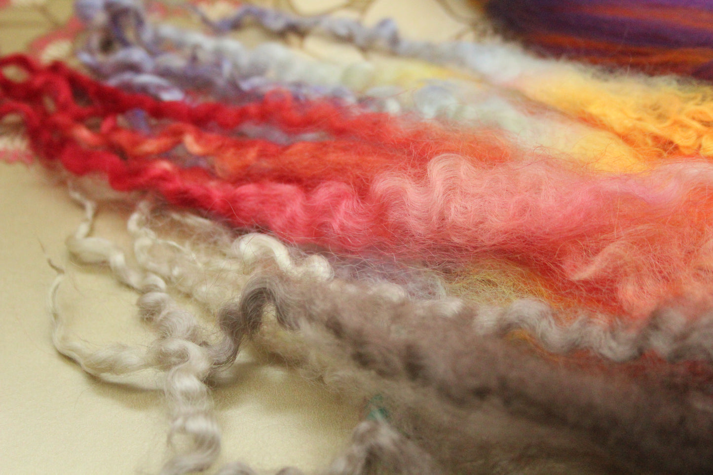 Merino Wool Blend - Orange Purple - 22 grams / 0.7 oz + 8 grams of locks - Fibre for felting, weaving or spinning