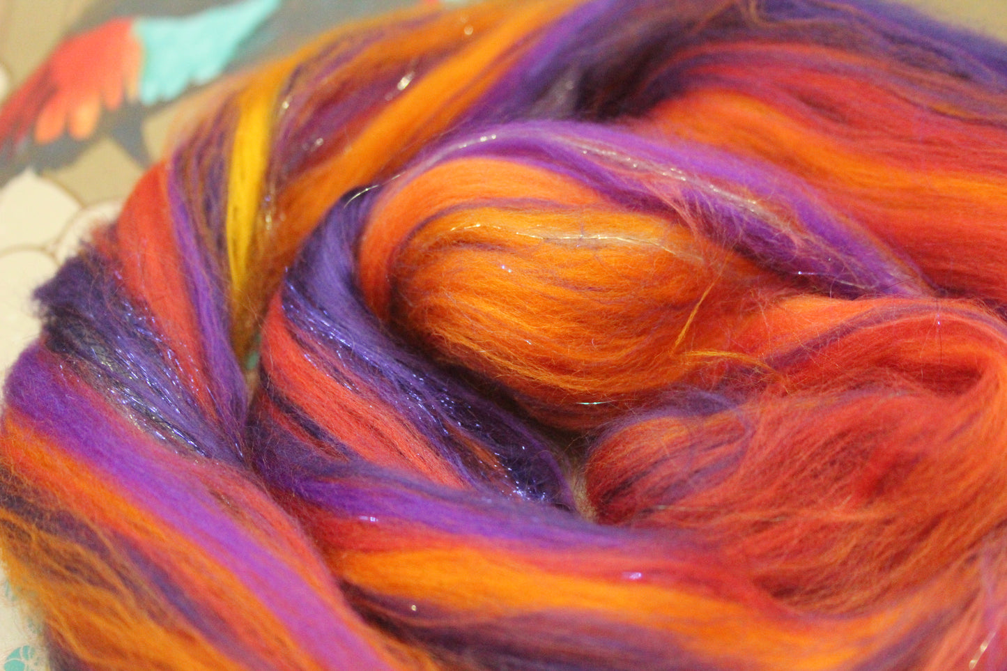 Merino Wool Blend - Orange Purple - 22 grams / 0.7 oz + 8 grams of locks - Fibre for felting, weaving or spinning