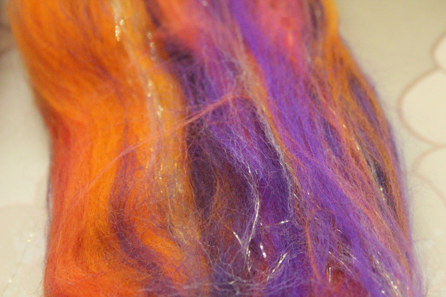 Merino Wool Blend - Orange Purple - 22 grams / 0.7 oz + 8 grams of locks - Fibre for felting, weaving or spinning