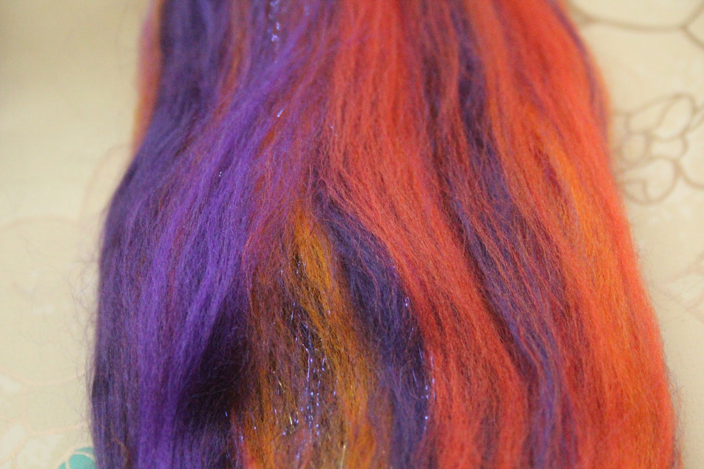 Merino Wool Blend - Orange Purple - 22 grams / 0.7 oz + 8 grams of locks - Fibre for felting, weaving or spinning