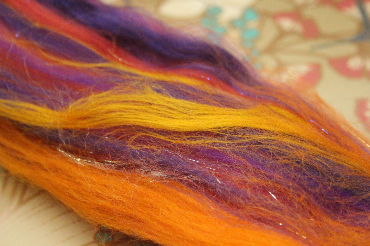 Merino Wool Blend - Orange Purple - 22 grams / 0.7 oz + 8 grams of locks - Fibre for felting, weaving or spinning