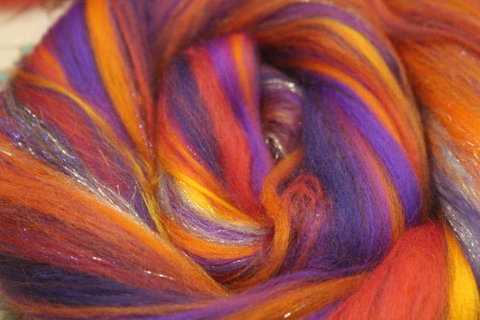 Merino Wool Blend - Orange Purple - 16 grams / 0.5 oz - Fibre for felting, weaving or spinning