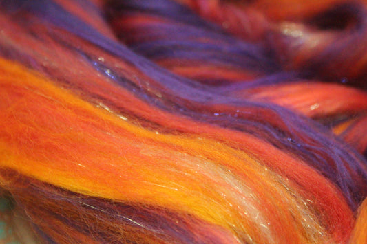 Merino Wool Blend - Orange Purple - 29 grams / 1 oz - Fibre for felting, weaving or spinning